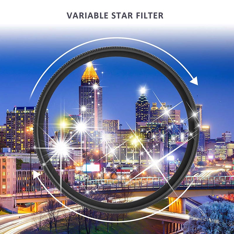 GREEN.L 82mm Variable Star Filter 468 Cross Screen Starburst - Rotatable Star Filter Kit with 3 Filters for Portraits Cityscapes Lights - Includes Pouch & Cloth - Image 2